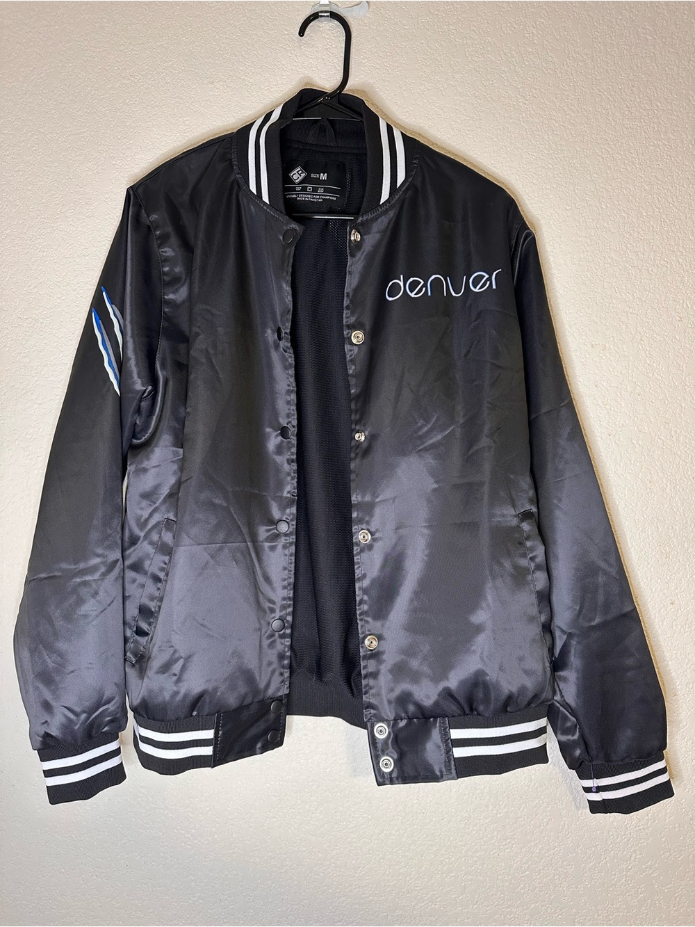 Denver Satin Bomber Jacket - Black